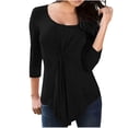 thumbnail image 2 of Royisotas Casual Womens Plus Size Tops Black 3/4 Sleeve Solid Color Fall Womens Blouses Loose Fit Pleated Crew Neck Comfy Tshirt, 2 of 6