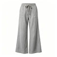 thumbnail image 4 of Cagogo Women's Wide Leg Drawstring Trousers Flowy Casual Loose Pants with Pockets Solid Long Palazzo Trousers Travel Work Lounge Outfits Fall Clothes, Gray M, 4 of 7
