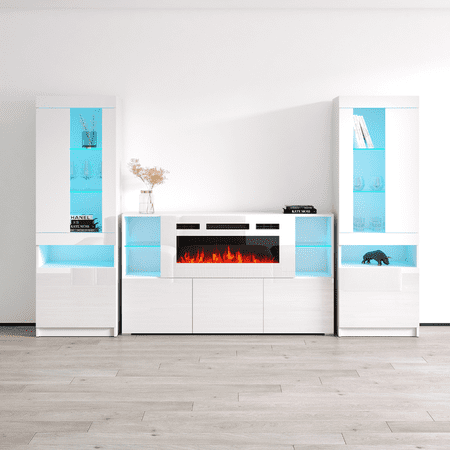 Komi WH03 Electric Fireplace Modern Wall Unit Entertainment Center
