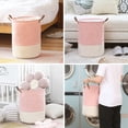 thumbnail image 5 of Sea Team Stripe Pattern Laundry Hamper Canvas Fabric Laundry Basket Collapsible Storage Bin with PU Leather Handles and Drawstring Closure, 17.7 by 13.8 inches, Waterproof Inner, Pink, 5 of 6