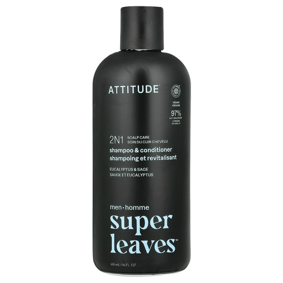 ATTITUDE Super Leaves™, 2N1 Scalp Care Shampoo & Conditioner, For Men, Eucalyptus & Sage, 14 fl oz (415 ml)