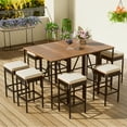 thumbnail image 2 of Outdoor Bar Height Dining Set 10-Piece, Acacia Wood Table & 8 Stools with Cushions, PE Rattan Wicker Bistro Set with Foldable Top, Space Saver, Brown, 2 of 12