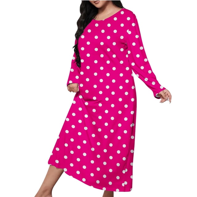 Erwazi Chemises de Nuit pour Femmes Maxi Col Rond Manches Longues Vêtements de Nuit Confortables Imprimé Ample Doux Décontracté Robe de Nuit Confortable