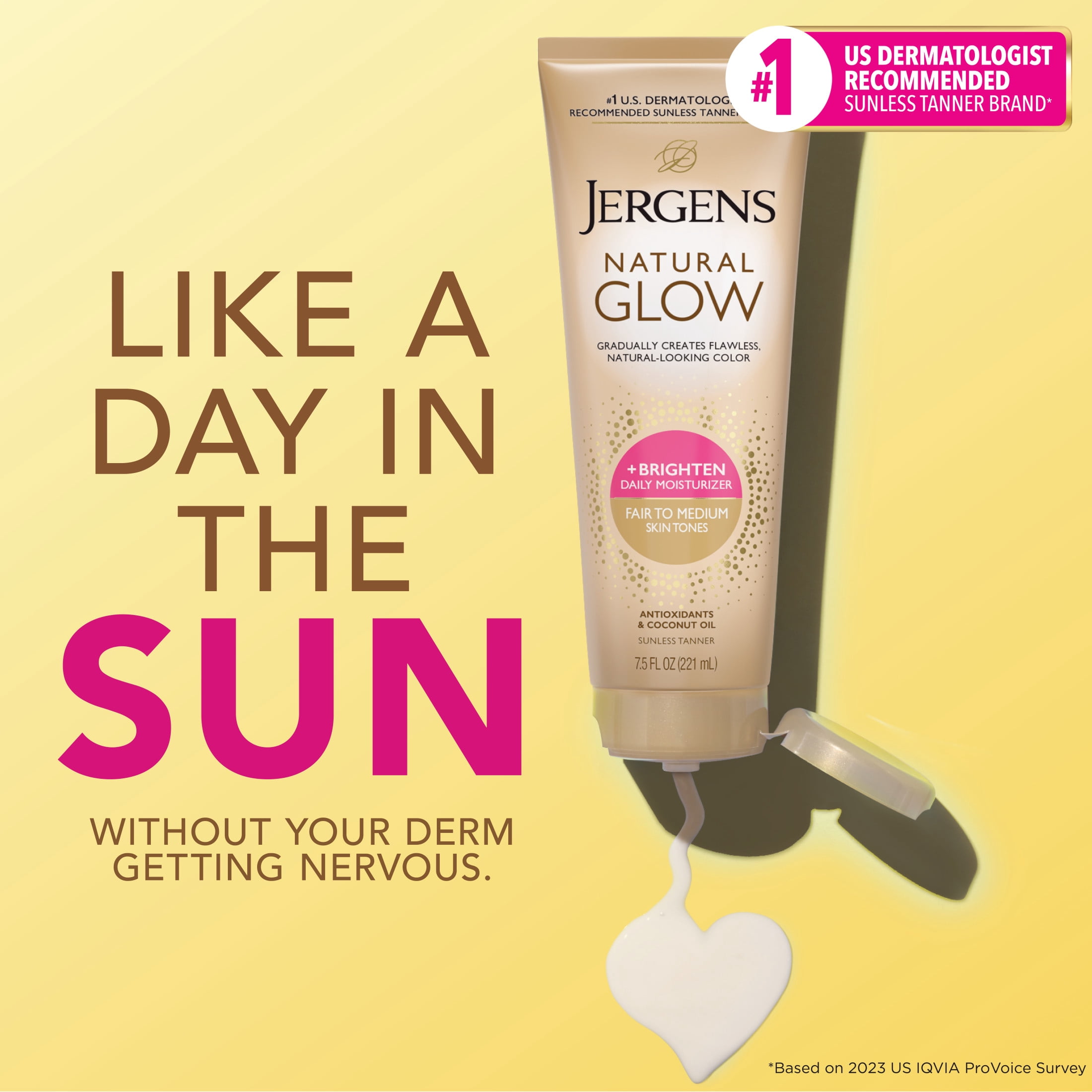 Jergens Natural Glow Daily Moisturizer Fair to Medium Skin, Sunless Self Tanning Lotion, 7.5 fl oz