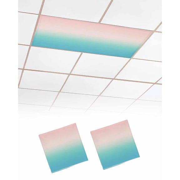 Pink Teal Ombre Fluorescent Light Covers for Ceiling Lights 4x2 feet,2 Pack Magnetic Light Filters for Classroom,Modern Abstract Art Gradient Aesthetics Fluorescent Light Shade Panel for Office