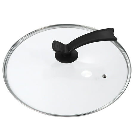 

1Pc Universal Round Pot Lid with Standing Handgrip Transparent Glass Pan Pot Cover Replacement Tempered Glass Cookware Lid with Stainless Steel Rim and Black Handle (30cm)