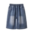 thumbnail image 6 of Weebloom Toddler Boys Baggy Denim Shorts Cargo Wide Leg Solid Color Classic Casual Shorts Lightweight Comfortable Jean Shorts 7-8 Years, 6 of 9