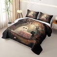thumbnail image 3 of Feelyou Cute Ghost Black Cat Quilt King, Boho Autumn Forest King Coverlet Set, Earth Tone, 3-Piece, 1 Comforter and 2 Pillowcases, 3 of 7