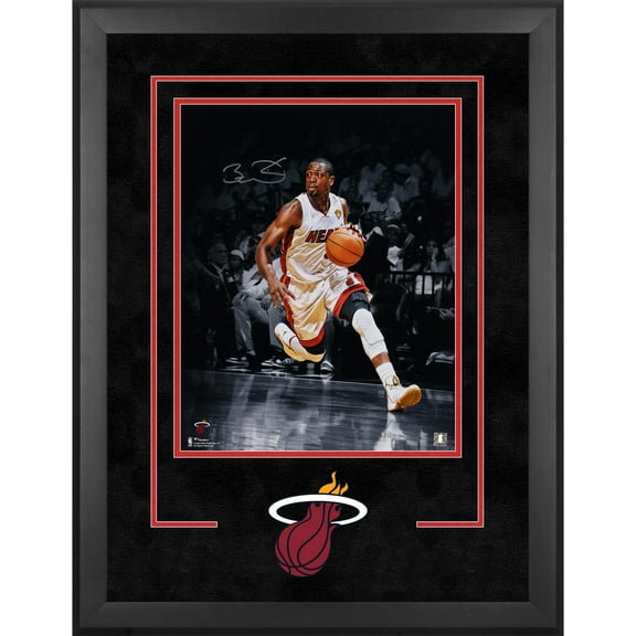 Dwyane Wade Miami Heat Deluxe Framed Autographed 16" x 20" Dribbling in White for Floating Hall of Fame Collage Photograph - Fanatics Authentic Certified