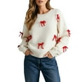 thumbnail image 4 of Winter Sweaters for Women Red Bow Decorated Loose Round Neck Pullover Sweater Christmas Sweaters, 4 of 9
