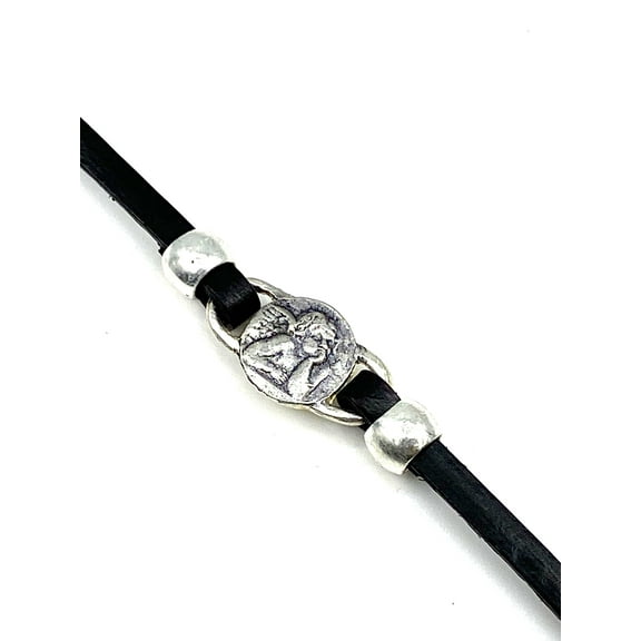 Bracelet of The Guardian Angel handmade jewelry with Leather Straps by Graciela's Collection