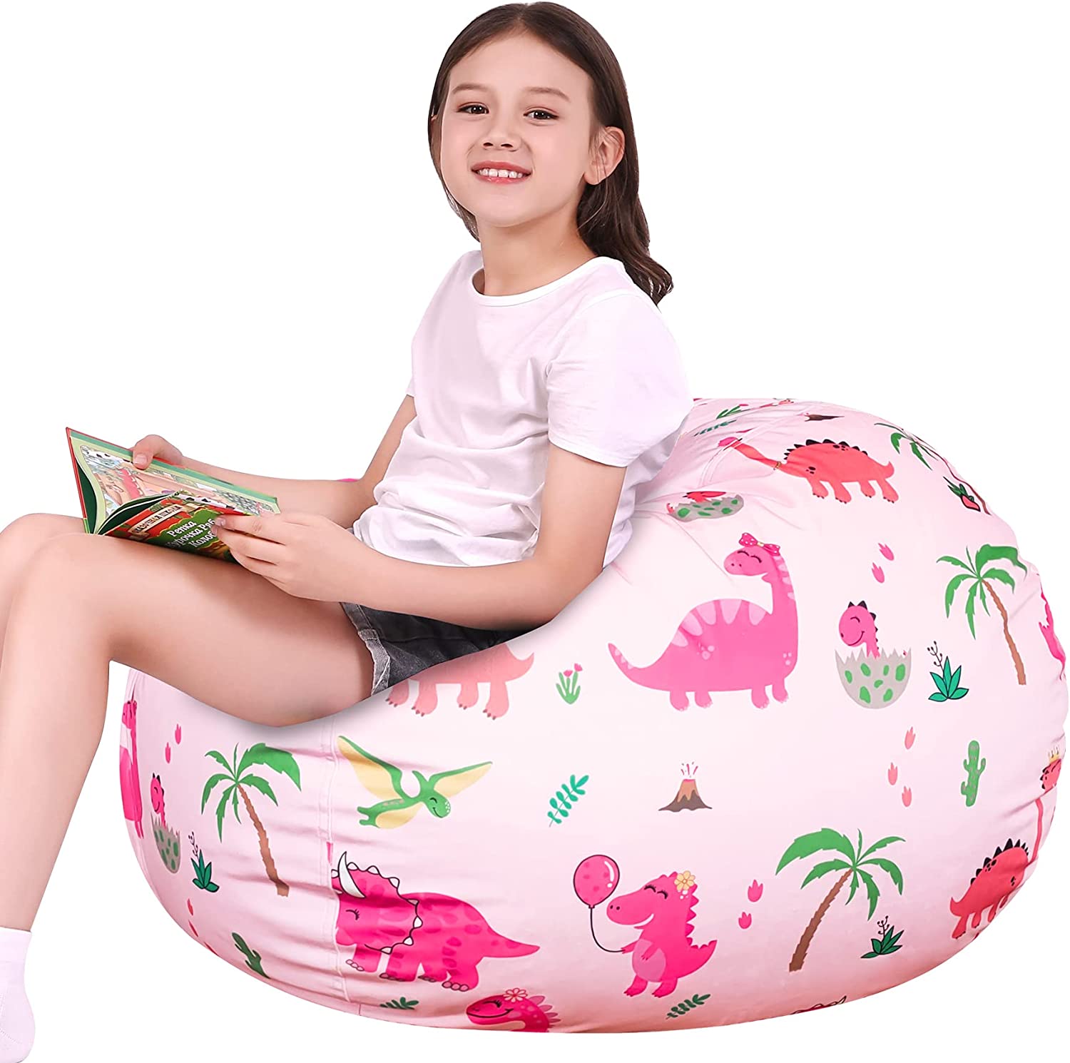 Lukeight Stuffed Animal Storage Bean Bag Chair for Kids Zipper Storage