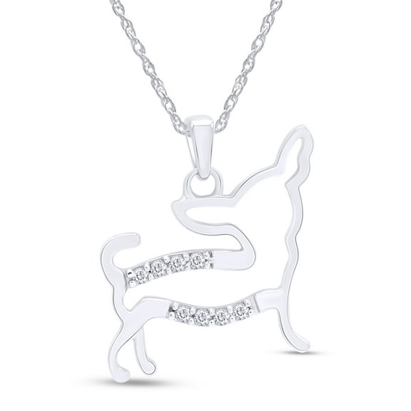 AFFY Round Cut White Natural Diamond Chihuahua Dog Pendant Pendant In 14K White Gold Over Sterling Silver (1/10 Cttw, I2-I3 Clarity, I-J Color)