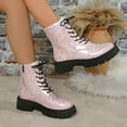 thumbnail image 2 of Bottes Courtes d'Hiver Décontractées pour Femmes Roses Bout Rond Imprimé devant Lacé Fermeture Éclair Latérale Talon Bas Bottines pour Femmes Chaussures Confortables Taille 40, 2 of 9
