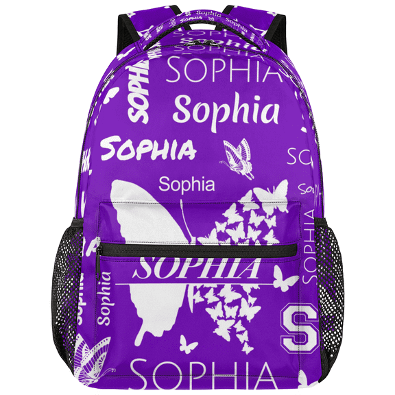 Jiaoprinted Purple Butterfly Custom Backpack, Butterflies Personalized Backpack with Name, Customized Casual Bag Daypack for Woman