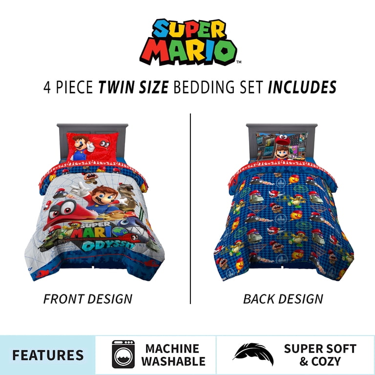 SAHINLER créateur d'univers Mario - Dekbedovertrek Mario Kart 140 x 200 cm 1 kussensloop 63 x 63 cm - 100% katoen - blauw
