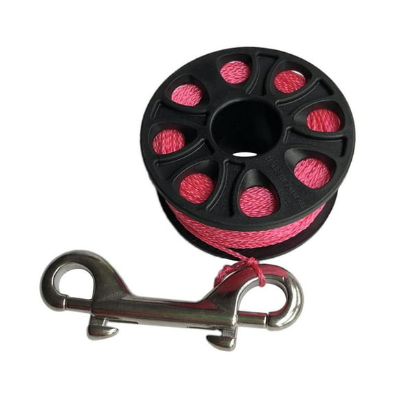 High Visibility 100ft Line Finger Spool with Stainless Steel Clip Snap Bolt Line Holder Reel for Scuba Diving Divers - Various Colors Fluorescent Pink