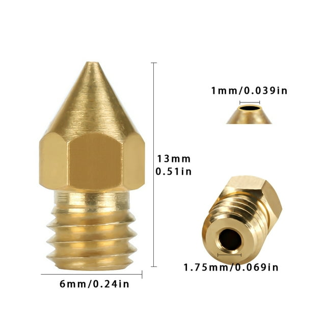 3D Printer Nozzle Brass Extrude Head firm printer thread; Mini Portable Brass Nozzle Firm Printer Thread, 1.0mm/1.75mm