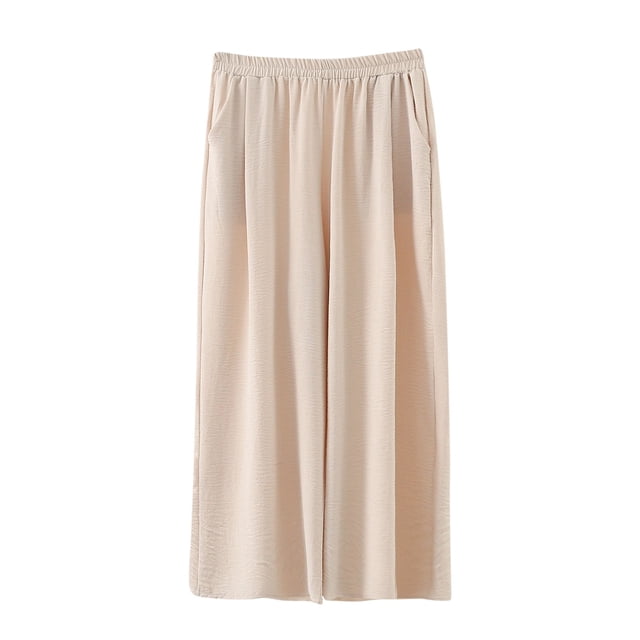 High Waist Elastic Waist Trousers for Women, Plus Size Loose Fit Solid Color Casual Pants with Pockets, Breathable Polyester, Spring Summer Winter Wear