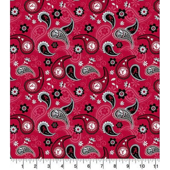 University of Alabama Crimson Tide Paisely Cotton Fabric-Sold by the Yard