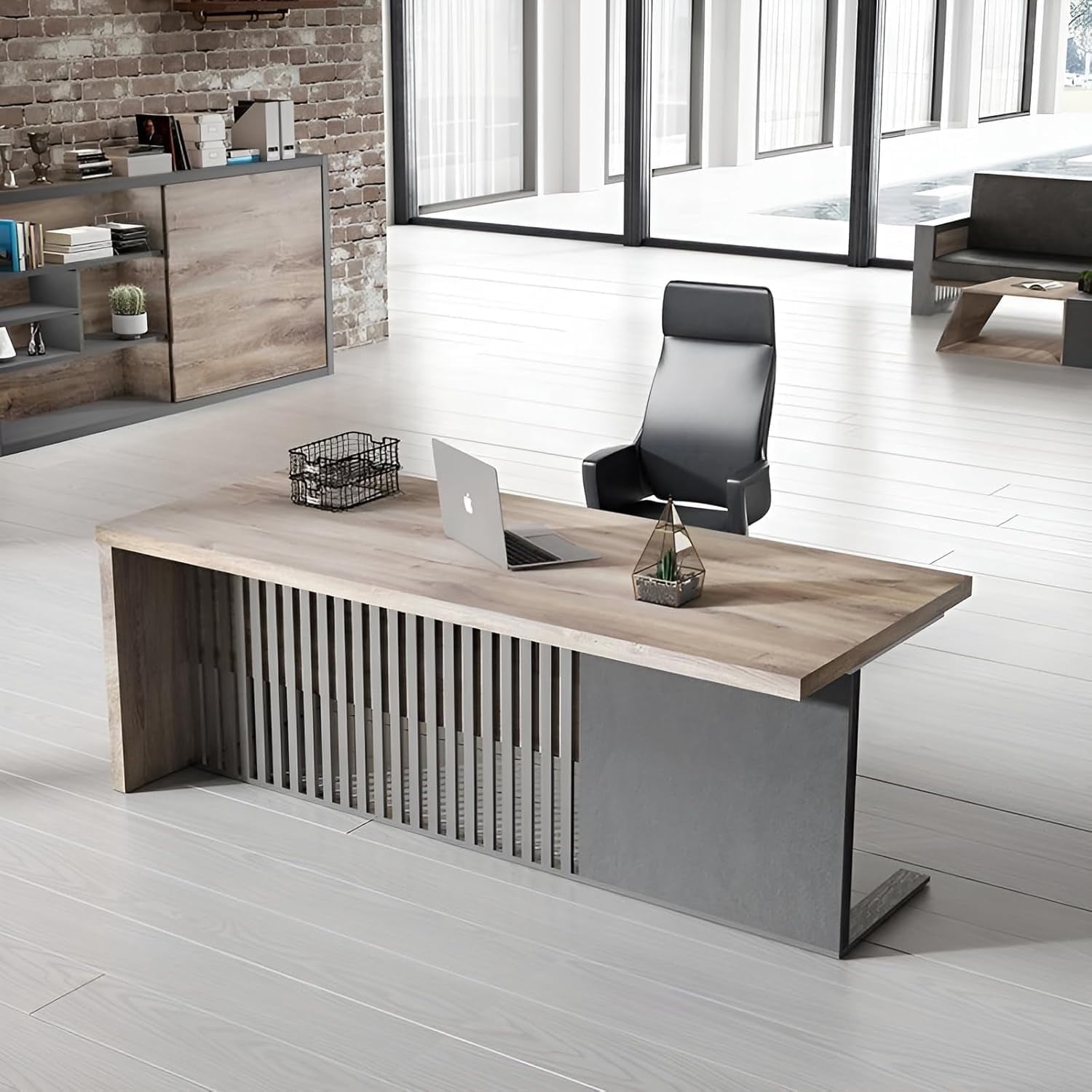 70.87" Executive Office Desk with 1.97IN Thick Desktop Stainless Steels Sturdy Frame