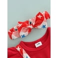 thumbnail image 5 of Baby Girls Jumpsuit Set Star Stripe Print Ruffled Short Sleeve Romper with Bow Headband Summer Outfits, 5 of 8