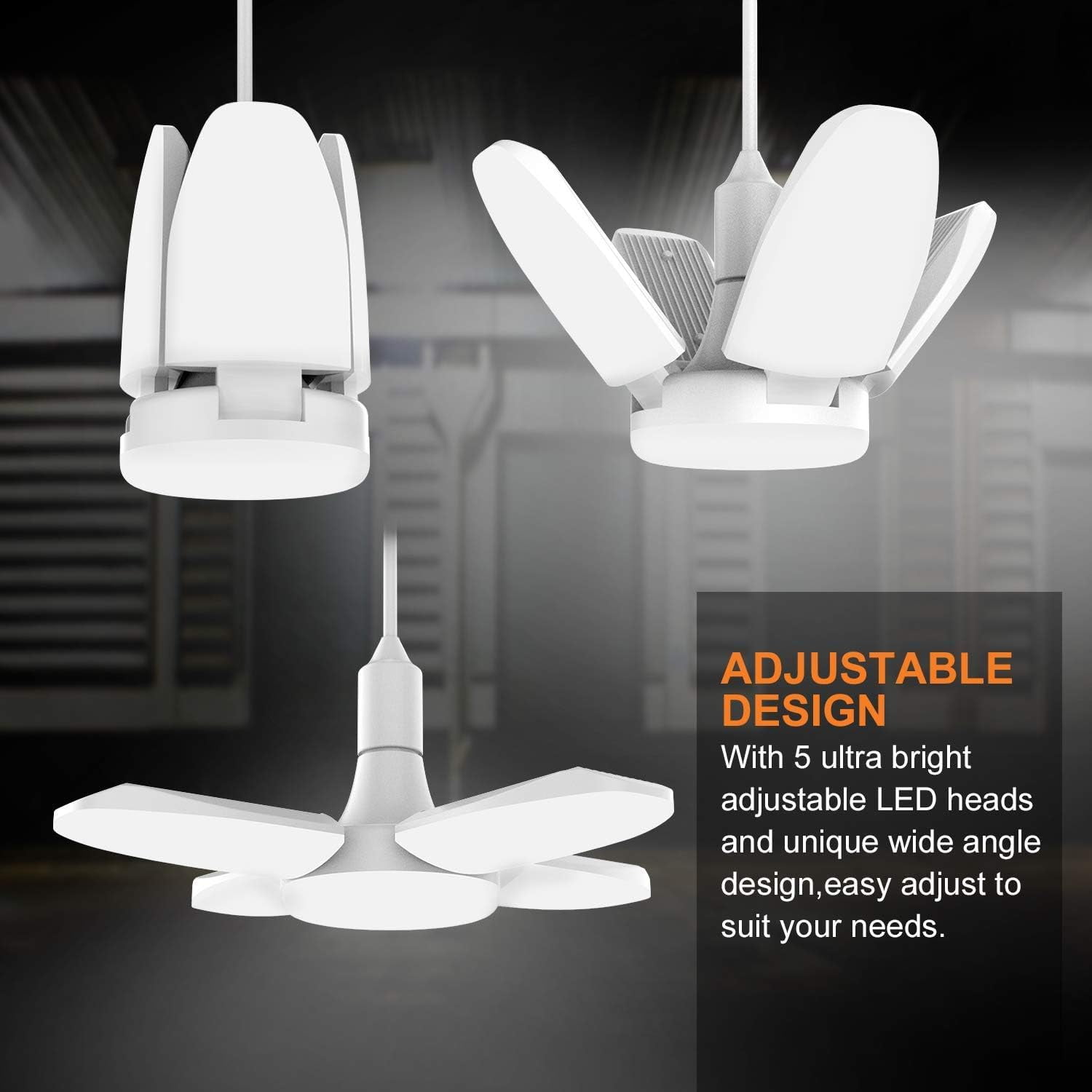 Led Garage Lights, 60W Trilights Ceiling Ensures Safe Reliable Illumination, 6000K Daylight With 90 Degree Adjustable Panels For Garage, Warehouse, Workshop, Gym Lighting