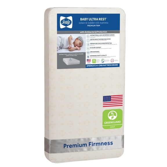 Sealy Baby Ultra Rest 2-Stage Antibacterial Baby Crib Mattress and Toddler Mattress, 204 Coil