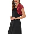 thumbnail image 4 of INSPIRE CHIC Women's Satin Trim Mesh Shrug Cap Sleeve Open Front Cropped Bolero Cardigan XS Burgundy, 4 of 7