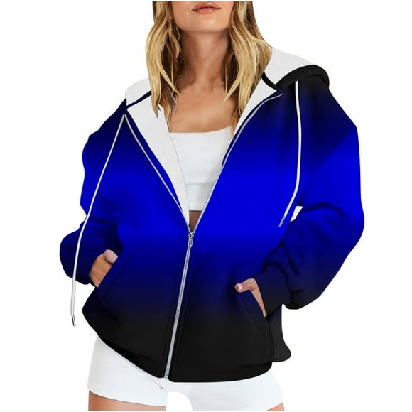 Yuyuzo Womens Sweatshirts Jackets Long Sleeve Zip up Hooded Gradient Color Fall Casual Outwear Coats