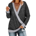 thumbnail image 1 of Suéteres cruzados sexys con cuello en V profundo para mujer Camisas de manga larga con bloque de color Adepaton WMZY-693-30, 1 of 1