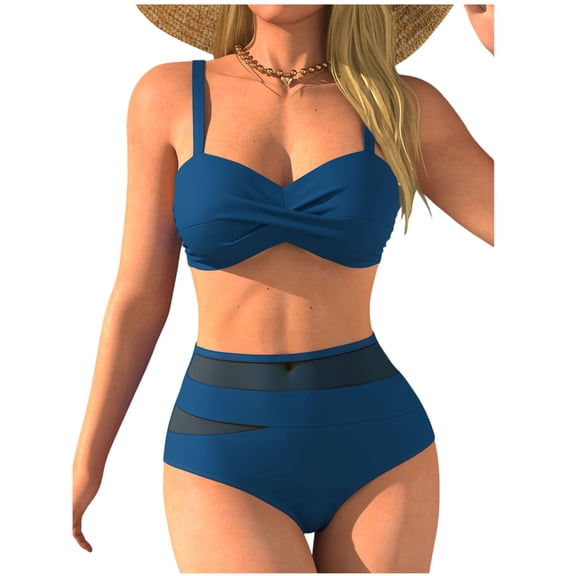 Enjoytime Bikini Sets for Women Mesh Patchwork Adjustable Straps 2 Piece Bathing Suits Tummy Control Modest Womens Swimsuits