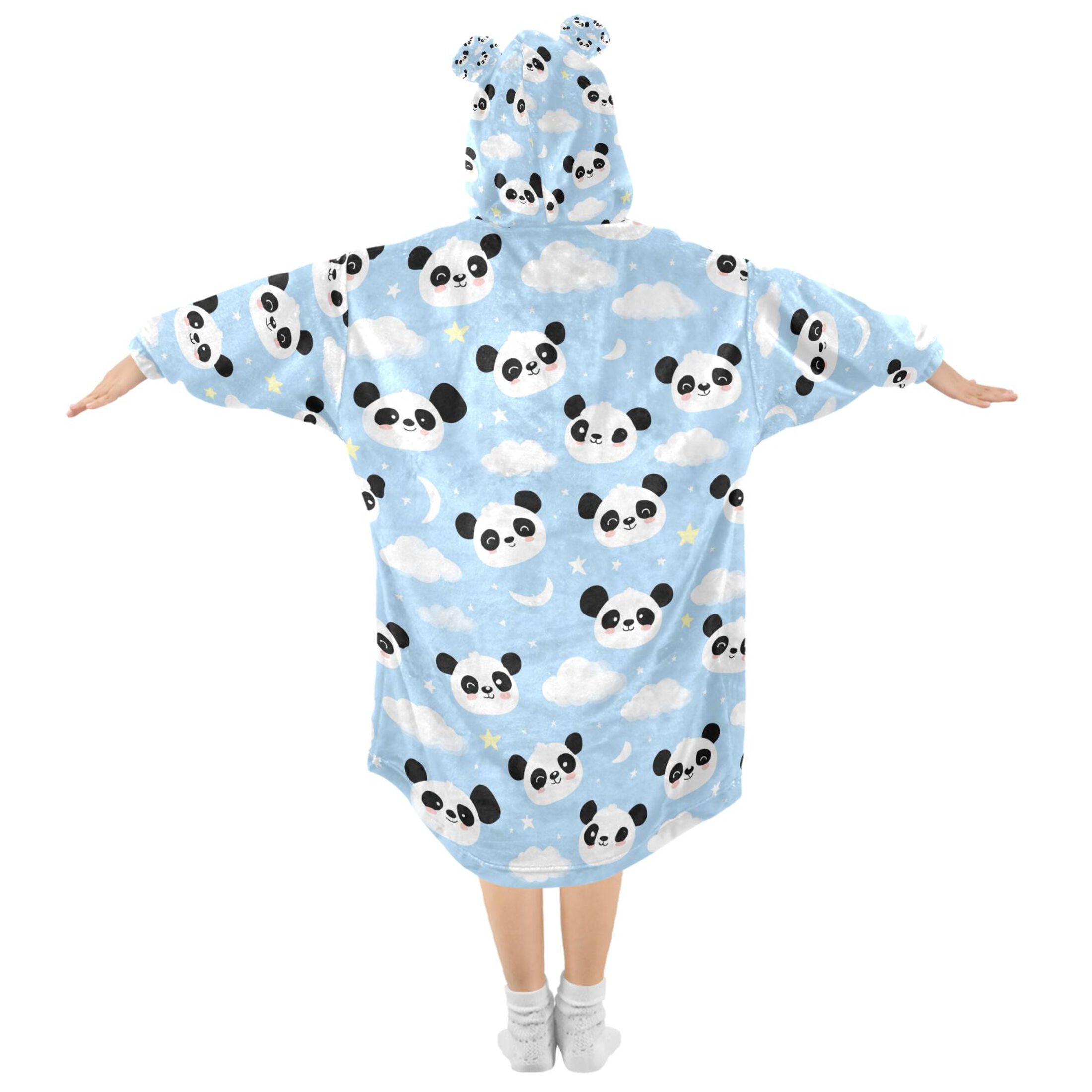 Wearable Blanket Hoodie for Cute Panda Clouds and Stars Flannel Hooded Blanket with Pockets and Sleeves Suitable