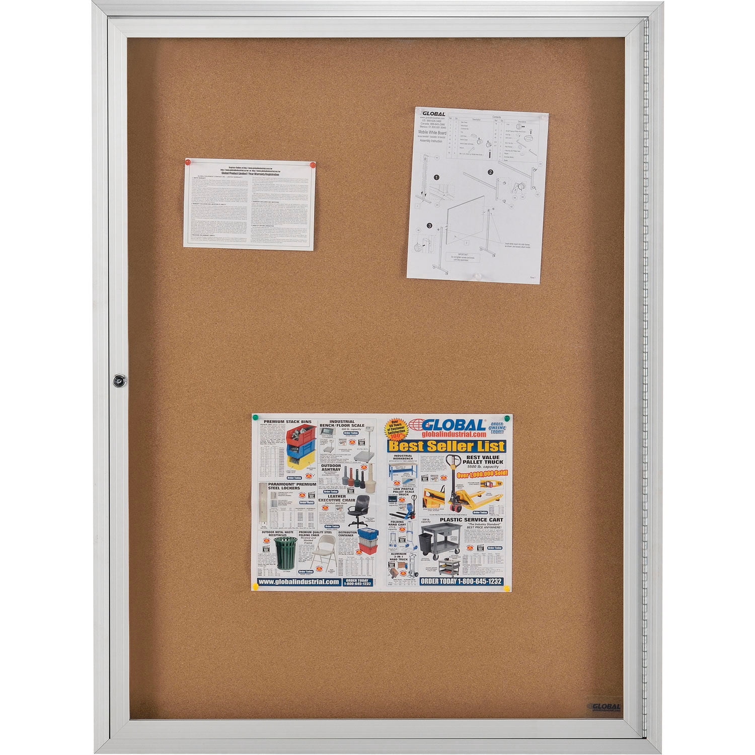 1 Door Enclosed Bulletin Board, Cork, 36"W x 48"H
