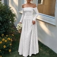 thumbnail image 2 of Dpjklzsn Women's Off The Shoulder Long Sleeve Maxi Dress Polka Dot Smocked Waist Flowy A Line Cocktail Dress, 2 of 6