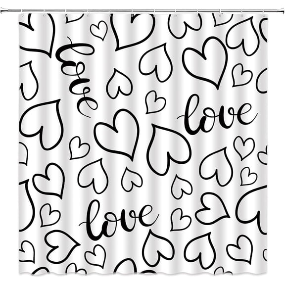 Love Heart Shower Curtain Valentine''s Day Lover Romantic Modern Minimalist Fabric Bathroom Decor Set with Hooks(70" Wx70 H)