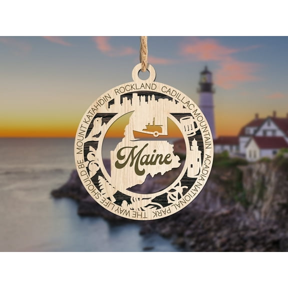The Cabin Woodworker - Baltic Birch Wood - Maine State Ornament - Solid Backing