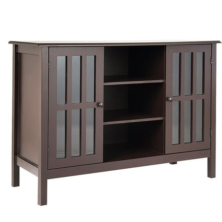 - Gymax Wood TV Stand Storage Console Free Standing Cabinet Holds Up To A 45'' TV Brown