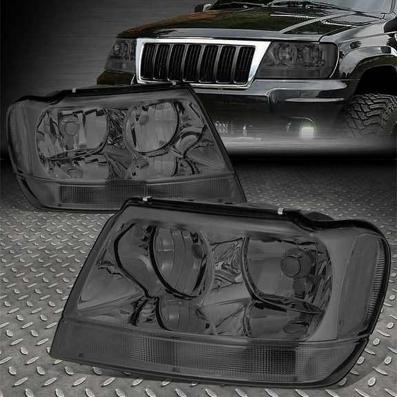 NUVISION for 99-04 Jeep Grand Cherokee WJ Smoked Lens Clear Corner Headlight Head Lamp