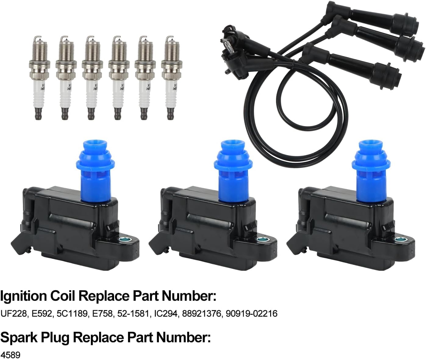 POLARPRA 3PCS UF228 Ignition Coils Pack & 6PCS 7092 Iridium Spark Plugs & 3PCS Spark Plug Wires Set Compatible with Lexus GS300 IS300 2001-2005 & for Toyota Supra 1998 L6 3.0L Replace#9091902216