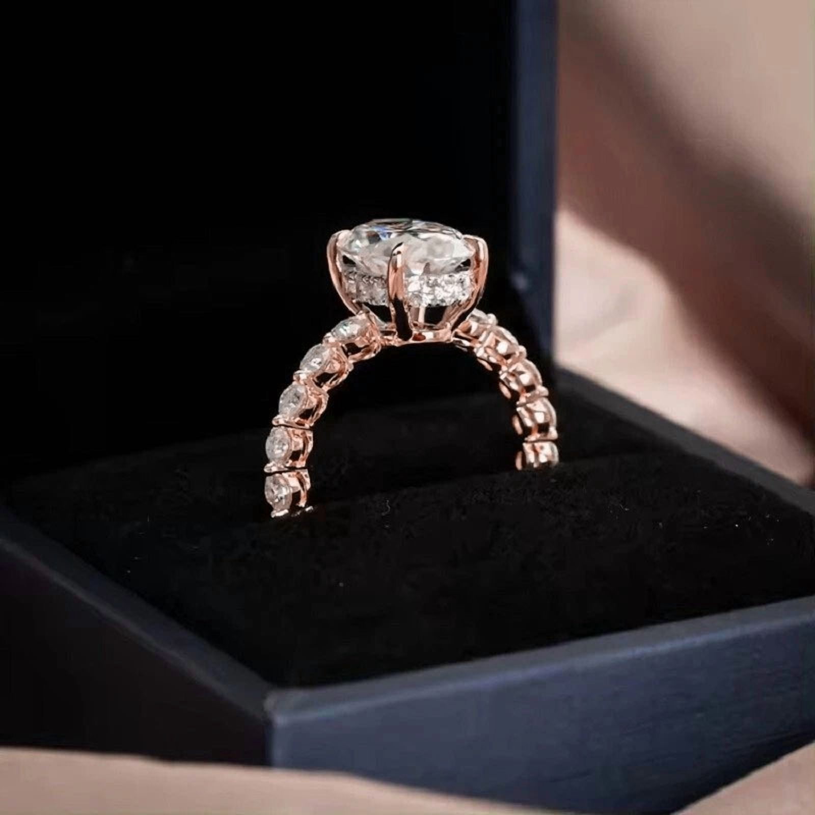 solitaire jewels 3.75CT Oval Moissanite Hidden Halo Engagement Ring For Women, 18K Rose Gold