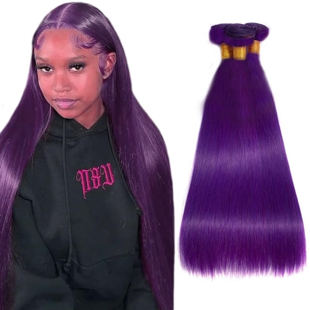 Hair Bundles HuxoWax Purple Straight Brazilian Virgin Remy