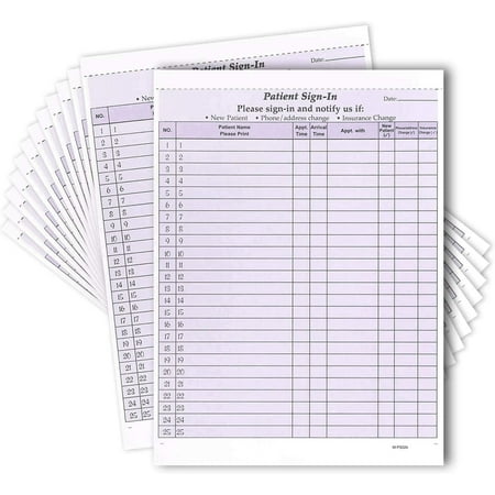 NCR Carbonless 3 Part Patient Sign in Forms, HIPAA Approved and Compliant for Confidentiality in All Medical Offices. Purple