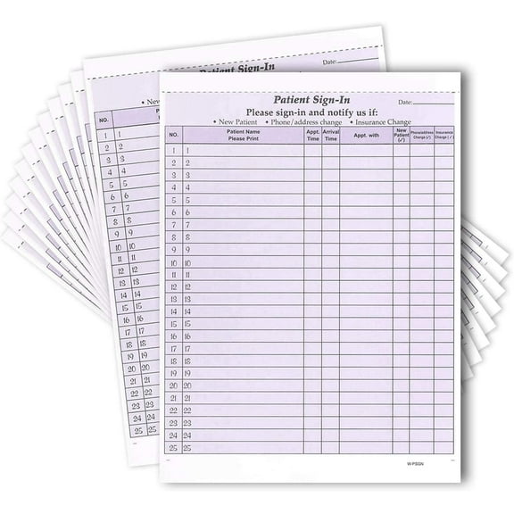 NCR Carbonless 3 Part Patient Sign in Forms, HIPAA Approved and Compliant for Confidentiality in All Medical Offices. Purple