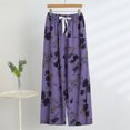 thumbnail image 3 of Womens Comfy Sleep Pants Drawstring Wide Leg Pajama Pant Sleepwear Loose Lightweight Going Out Pants Loungewear Purple, M, 3 of 3