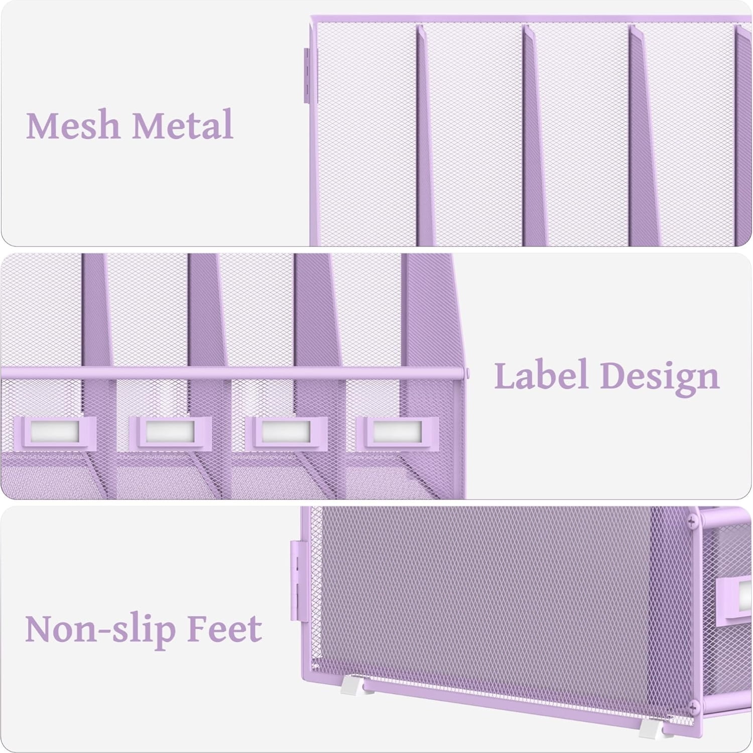 INTIGE Desk Organizer Magazine File Rack with 5 Vertical Compartments, Metal Mesh for Desk and Home Workspace