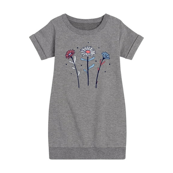 Instant Message - Red White Blue Daisies - Toddler & Youth Girls Fleece Dress