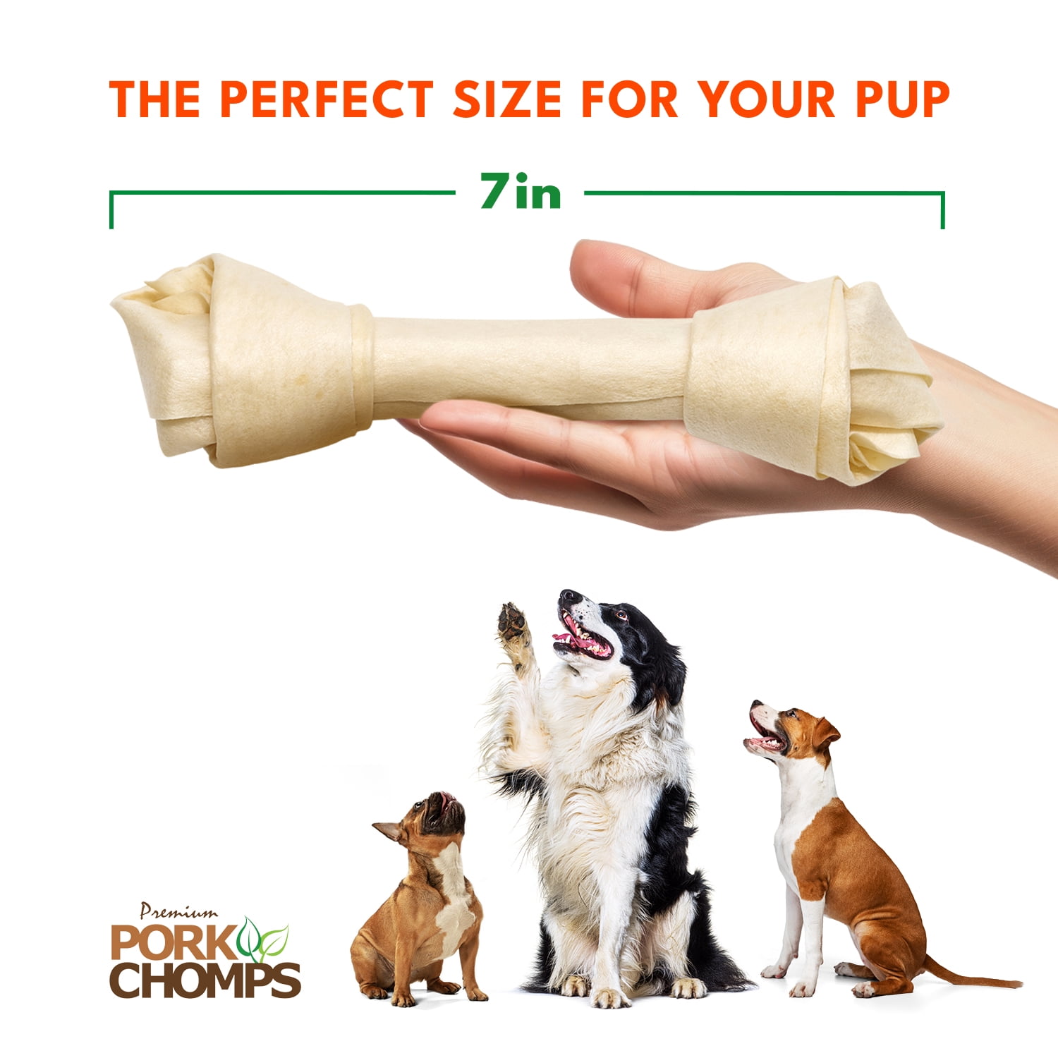 Pork Chomps Premium Rawhide-Free Baked Pork Skin Knots Dog Chews, 7 Inch, 8 Count