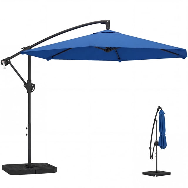 Outsunny 9.7 ft Offset Patio Umbrella with Fillable Weights, Navy Blue