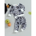 thumbnail image 2 of Newborn Baby Boys Girls Halloween Outfits Ribbed Long Sleeve Sweatshirt Crewneck Ghost/Skull Print Pullovers and Pants Sets, 2 of 7